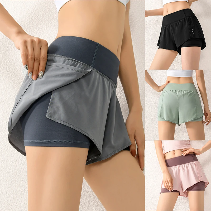 

2 In 1 Women Yoga Sports Shorts Summer High Waist Fitness Jogger Running Short Pants Girl Anti-glare Workout Quick Dry Shorts