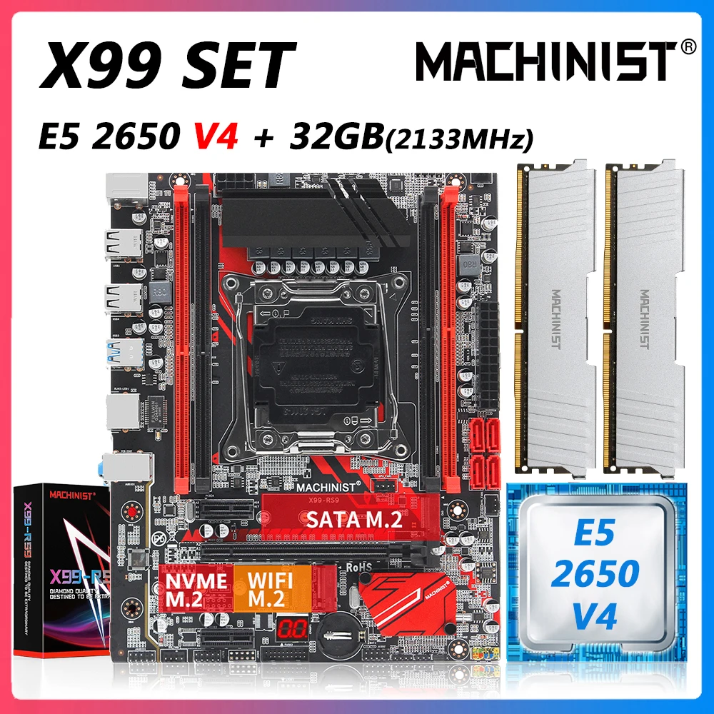 

Machinsit X99 Motherboard Combo Set Kit With LGA 2011-3 Xeon E5 2650 V4 CPU Processor 2*16GB DDR4 2133 ECC Memory Four-channel