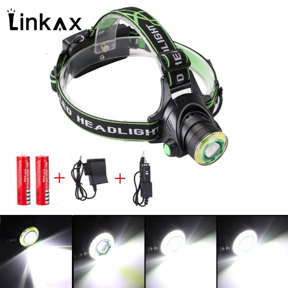 Перезаряжаемый 1 * XML T6 + COB LED 4 режима налобный фонарь 18650 для наружного кемпинга и