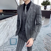 jacket vest pants 2021luxury men suit fashion striped slim male business casual suit 3pcs set groom wedding dress tuxedo