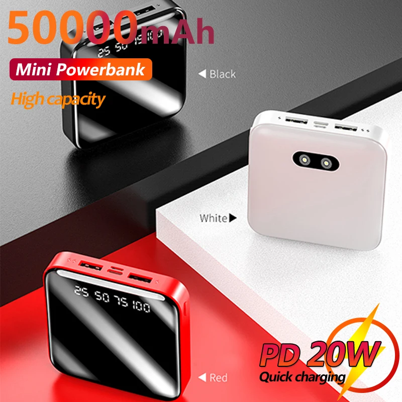 

50000mAh Mini Power Bank Portable Charger with Flashlight Digital Display 2USB Fast Charger for Outdoor Convenient Power Bank