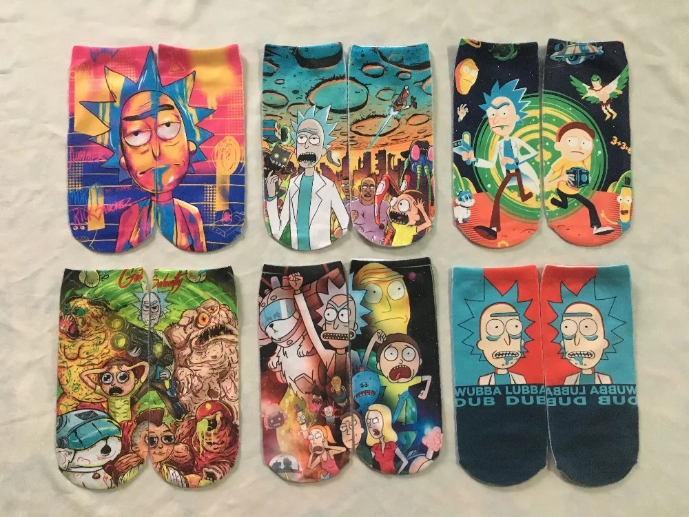 PLstar Cosmos/Новинка года; милые короткие носки с 3D принтом с героями мультфильмов Rick and Morty для мужчин и женщин; корейские носки в стиле Харадзюку; WZ888