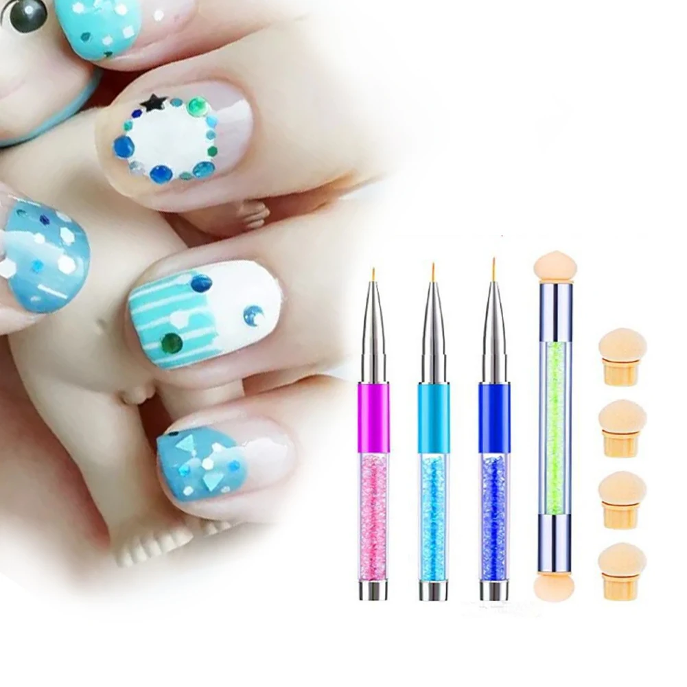 4 шт. УФ гелевая подводка Ручка лак акриловая губка головка двойной наконечник