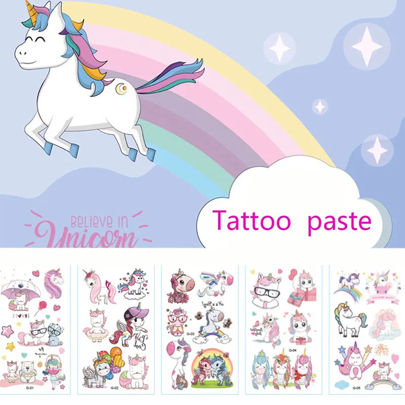 10pcs cute Cartoon Unicorn Tattoo For Kid Cute FakeTaty Tatouage Temporaire Body Art Waterproof Temporary Sticker | Дом и сад