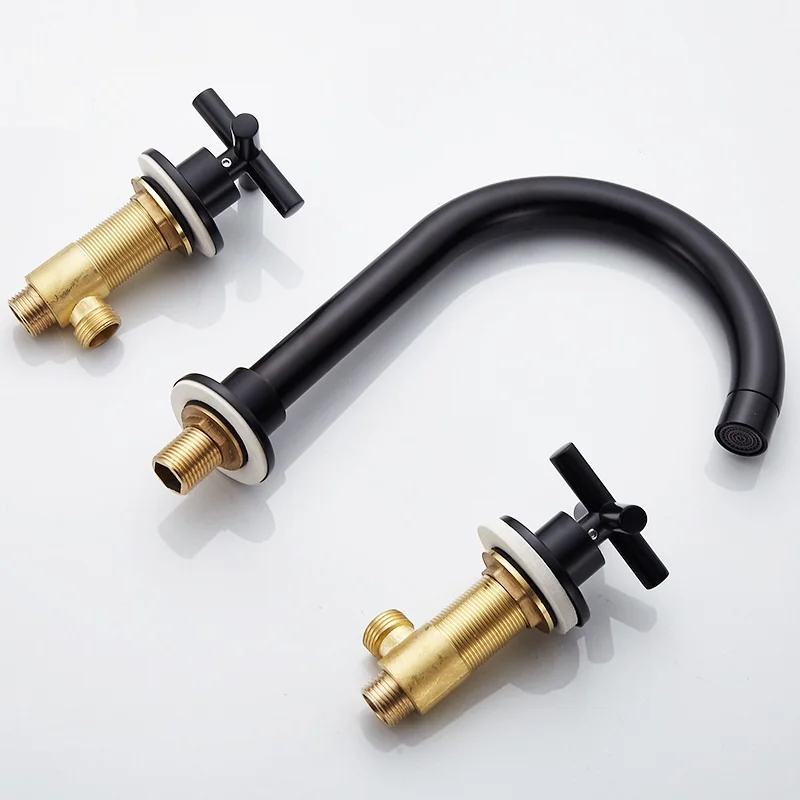 MTTUZK Матовый черный смеситель для раковины ванной комнаты твердая латунь двойные