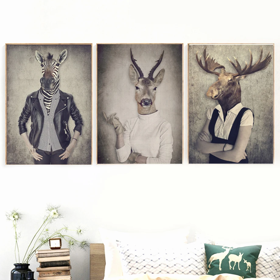 Модная Настенная картина Surreal с зеброй оленем лосями животное декоративный