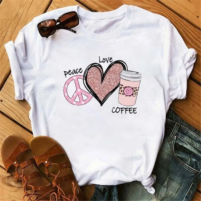 

Peace Love Bonuts Letter Print Women T Shirt Short Sleeve ONeck Loose Women Tshirt Ladies Tee Shirt Tops Clothes Camisetas Mujer