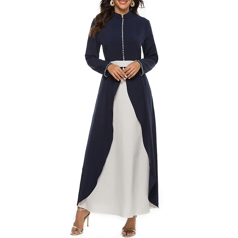 

Контрастное длинное модное мусульманское платье с бисером для женщин, абайя, новинка 2020, стильная мусульманская одежда для муслимана