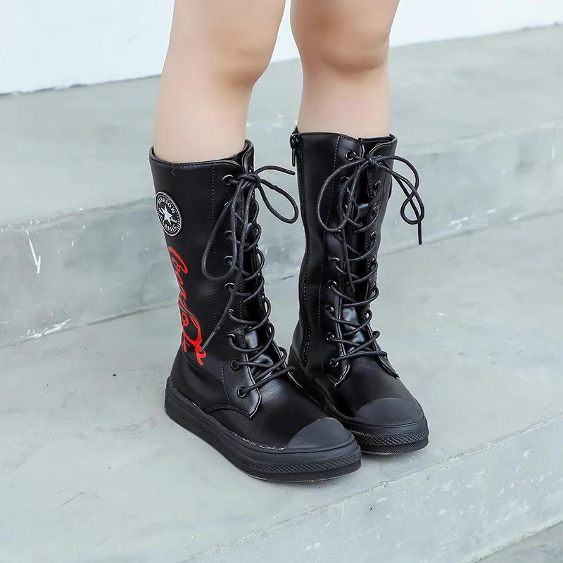 Детские Модные сапоги кожаные плюшевые до колена для маленьких девочек обувь с