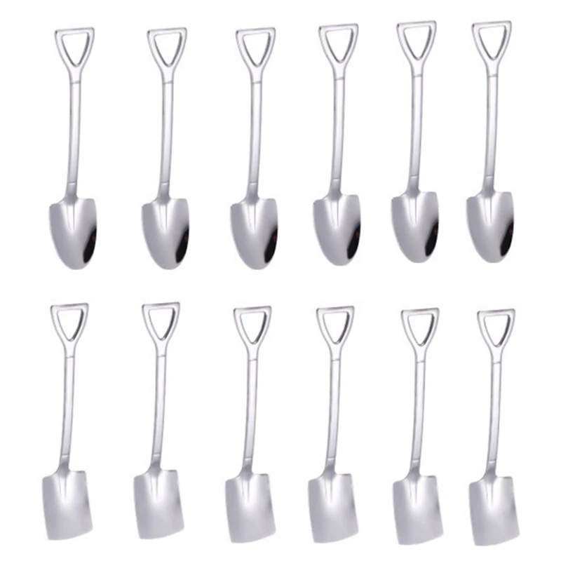 

12PCS Creative 304 Stainless Steel Spade Spoon Cake Dessert Spoon Watermelon Spoon Coffee Stirring Spoon