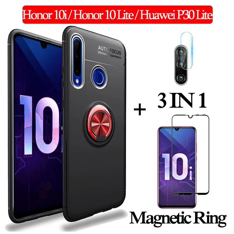 3-in-1 BlackRedCase 3-в-1 стекло+ магнитом Силиконовое чехол хонор 10 лайт чехол на Honor 10i 10Lite мягкий чехол на телефона huawei p30lite чехол полное покрытие чехол на хонор 10i чехол honor 10i магнитная кольцом чехол - Цвет: 3-in-1 BlackRedCase