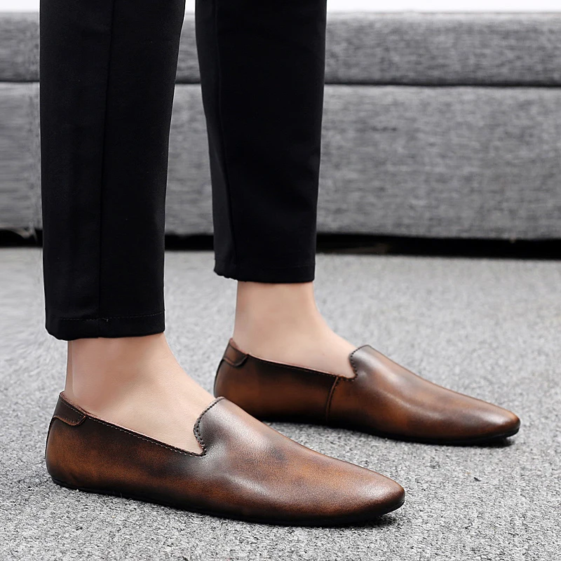 

mens casual shoes office formal breathable cow genuine leather shoes slip-on lazy shoes flats platform loafers male shoes men
