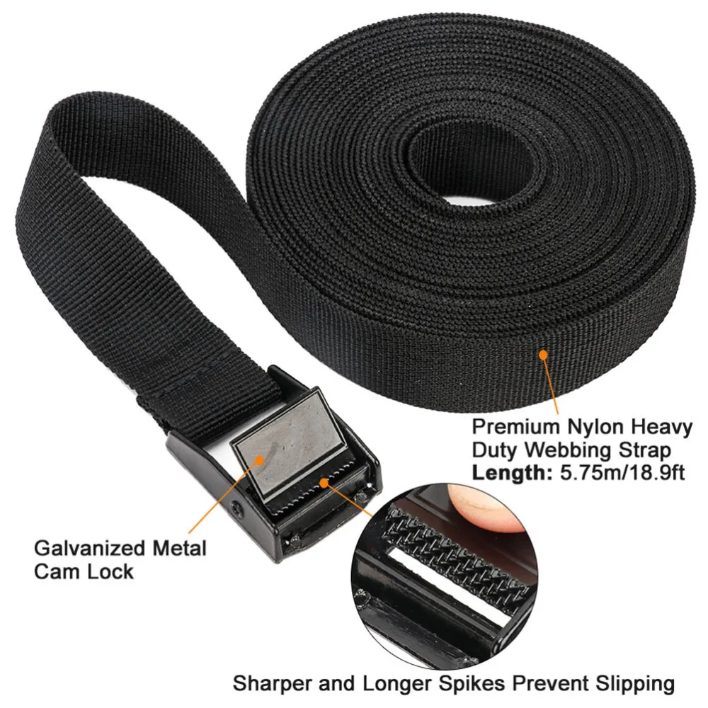

2 PCS 5.75m Cam Lock Adjustable Luggage Straps Cargo Tie-down Belts (Black)