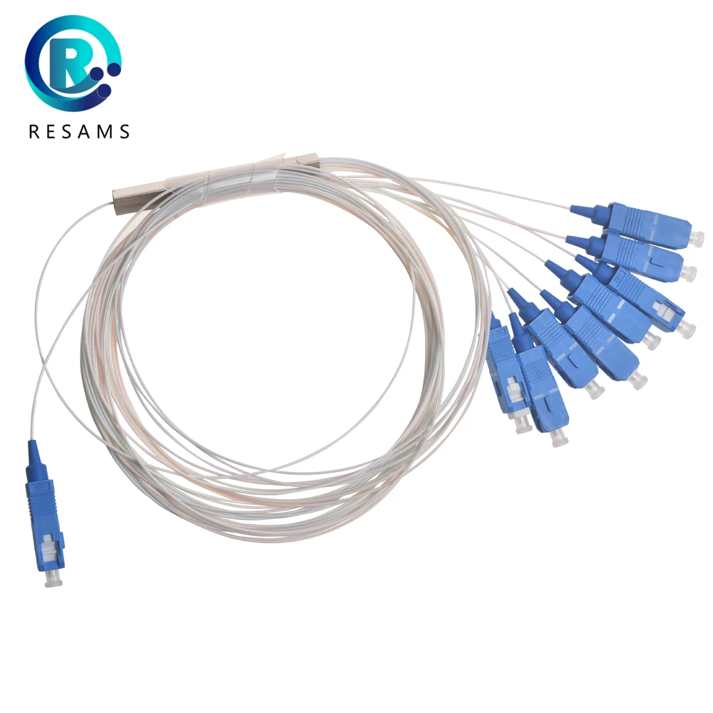 Resams  Steel Tube SC UPC 1*8 Without Connector Small Volume Fiber Optic Splitter Single Mode PAdditional Loss Stability Is Good