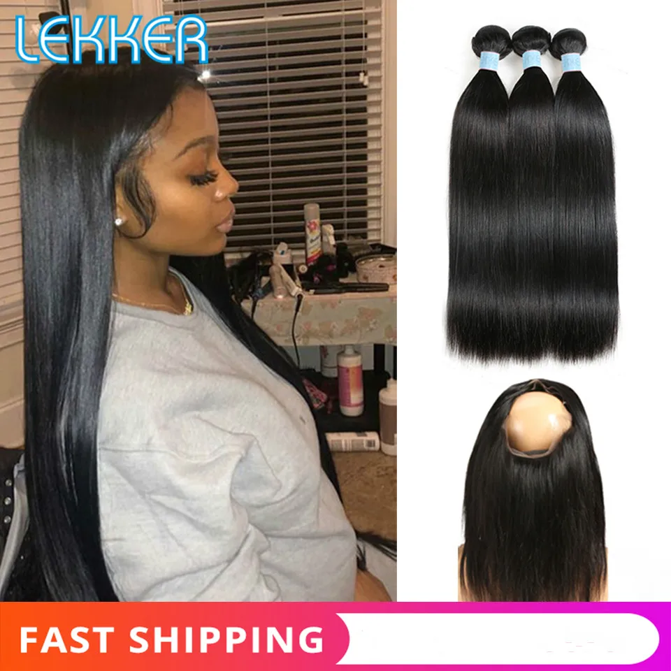 Lekker прямые волосы пряди с фронтальной бразильские 360 кружева передние