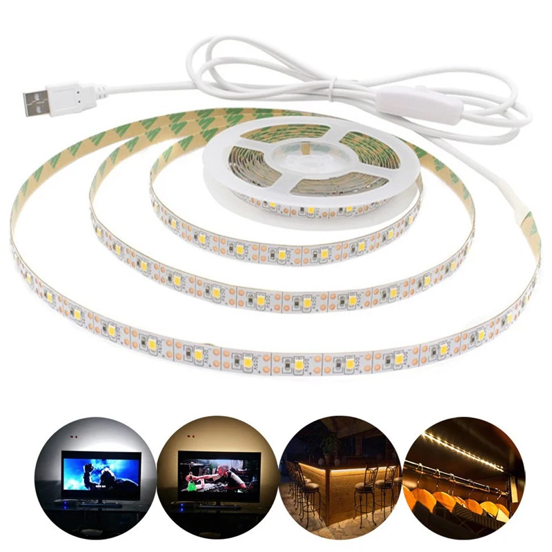 USB Светодиодная лента 2835 SMD DC5V гибкая светодиодная 1 м 2 3 4 5 HD TV подсветсветильник