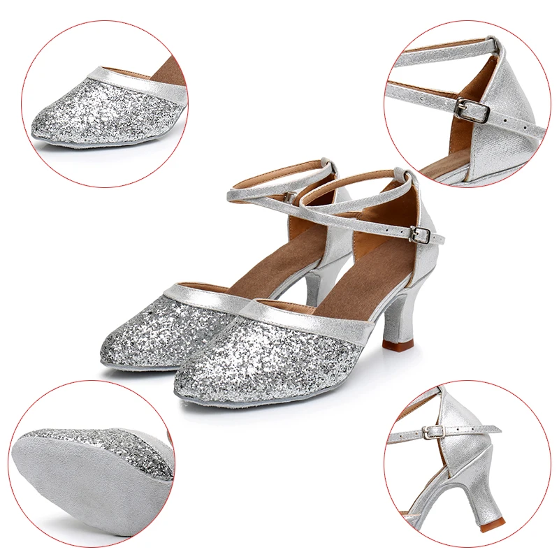 Women Dance Shoes Ballroom Latin Shoes For Girls Woman Ladies Modern Dancing Shoe Closed Toe Salsa Sandals Silver/Gold/Black/Red