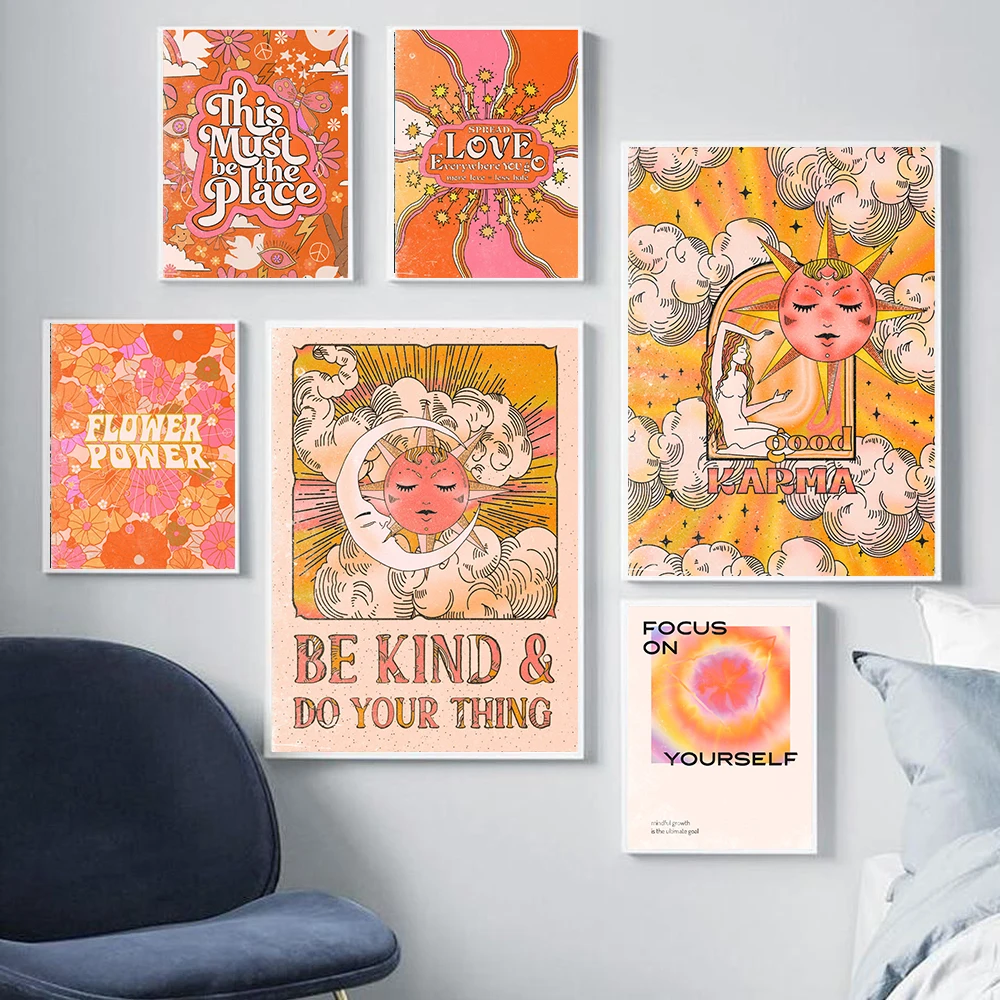 

Boho Sun And Moon Goddess Poster And Print Be Kind And Do Your Thing Quote Canvas Painting Flower Power Modern Living Room