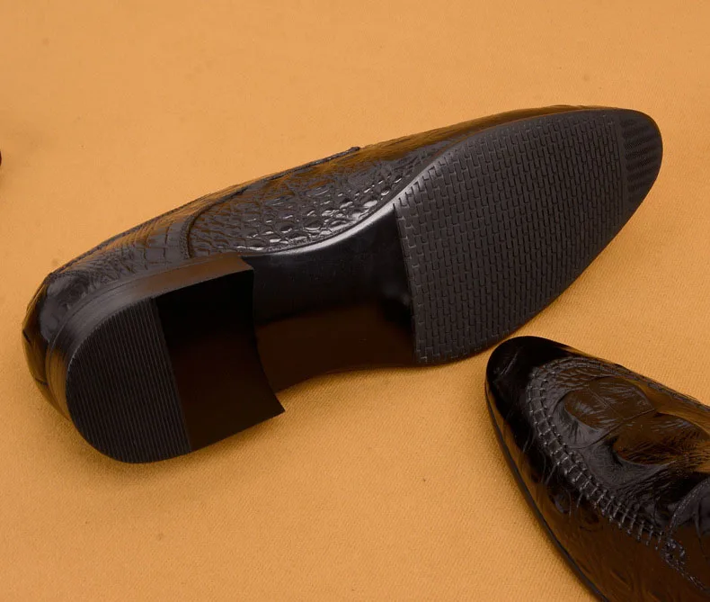 

QYFCIOUFU 2019 New Mens Dress Shoes Genuine Leather For Man Formal Business Crocodile Pattern Oxford Flats Pointed Toe US 11.5