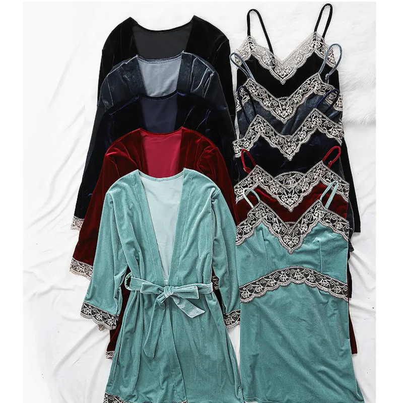 Женский комплект одежды для сна сексуальные пижамы золотой бархатный халат