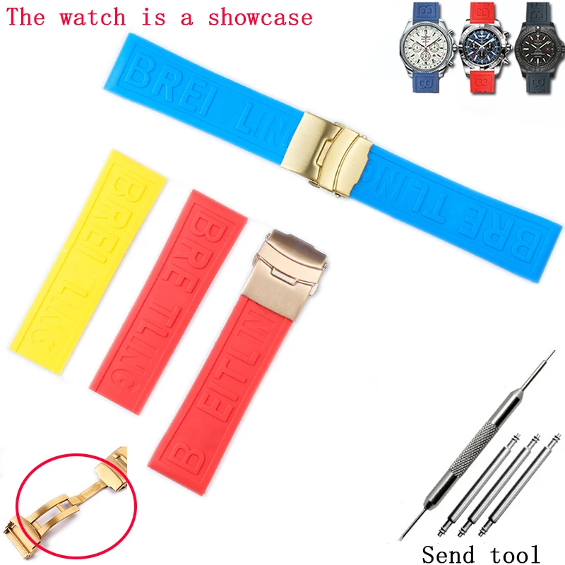 Watch accessories men rubber strap metal buckle suitable for Breitling 22mm24mm silicone ladies waterproof sport strap