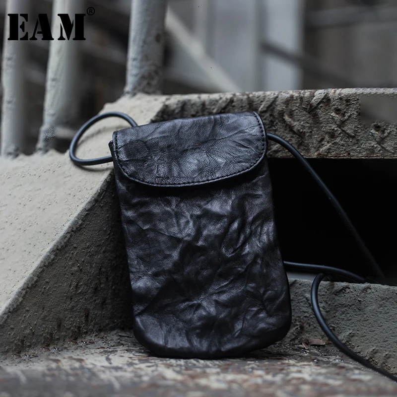 Женский плиссированный аксессуар [EAM] черный модный из искусственной кожи с