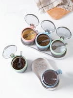 seasoning rack spice pots storage container condiment jars cruet with cover spoon kitchen utensils supplies kitchen organizer