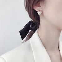 korean earrings new fashion retro french diamond bowknot round bead stud earrings for women temperament red acrylic jewelry