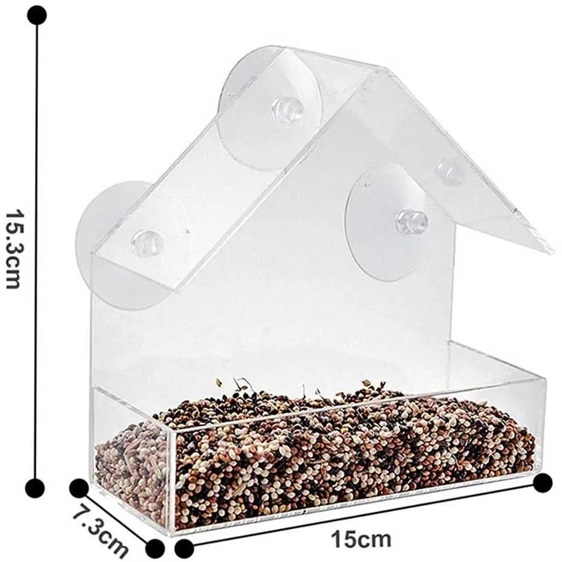 2021 Новая прозрачная акриловая кормушка для птиц с присоской сада двора Внешнее