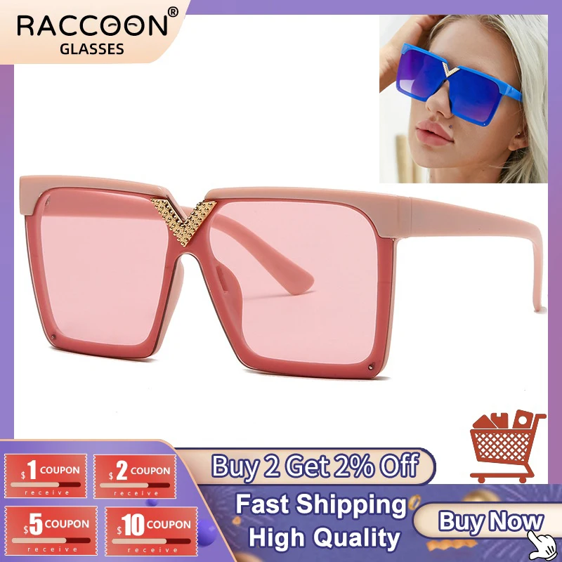 

Fashion Luxury Brand Designer Women Sunglasses Oversized Square V Shaped Metal Decoration Sun Glasses Popular Trendy Eyewear