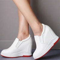 fashion sneakers women genuine leather wedges high heel ankle boots female slip on round toe platform pumps punk oxfords shoes