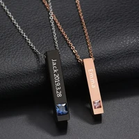 four side stainless steel custom engraved black rose gold name date bar necklace women men lover personalized necklaces jewelry