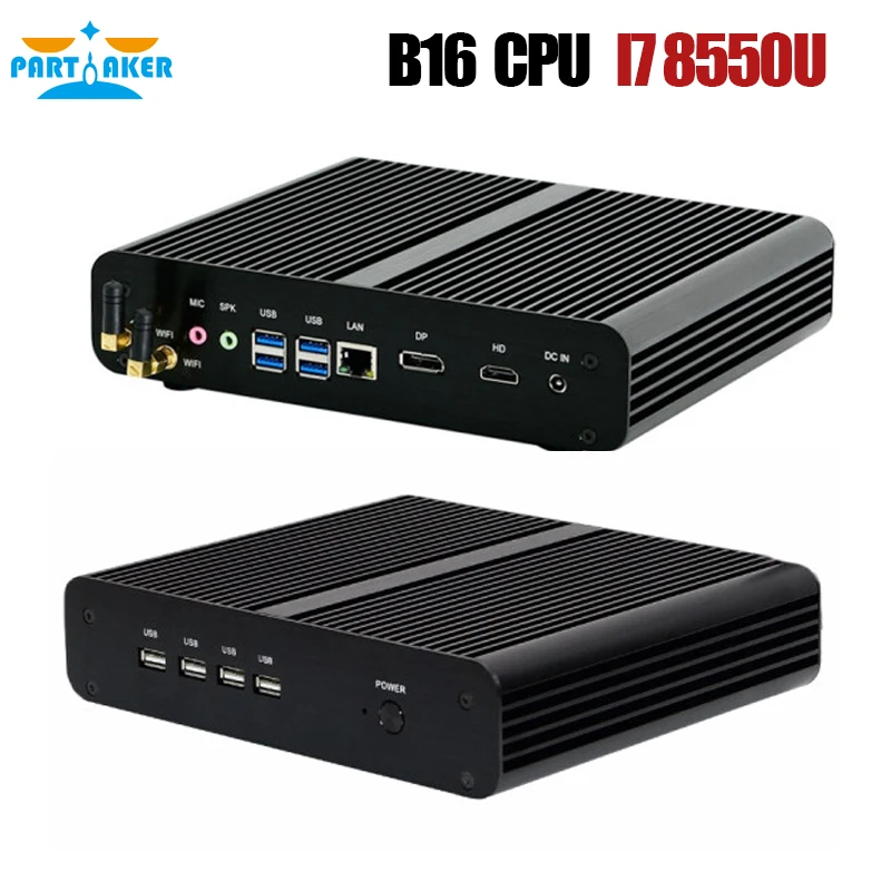 Мини компьютер без вентилятора i7 8550U/10710U i5 8250U/7260U/i3 8145U 2 * DDR4 Msata + M.2 SSD Micro PC Win10 Pro