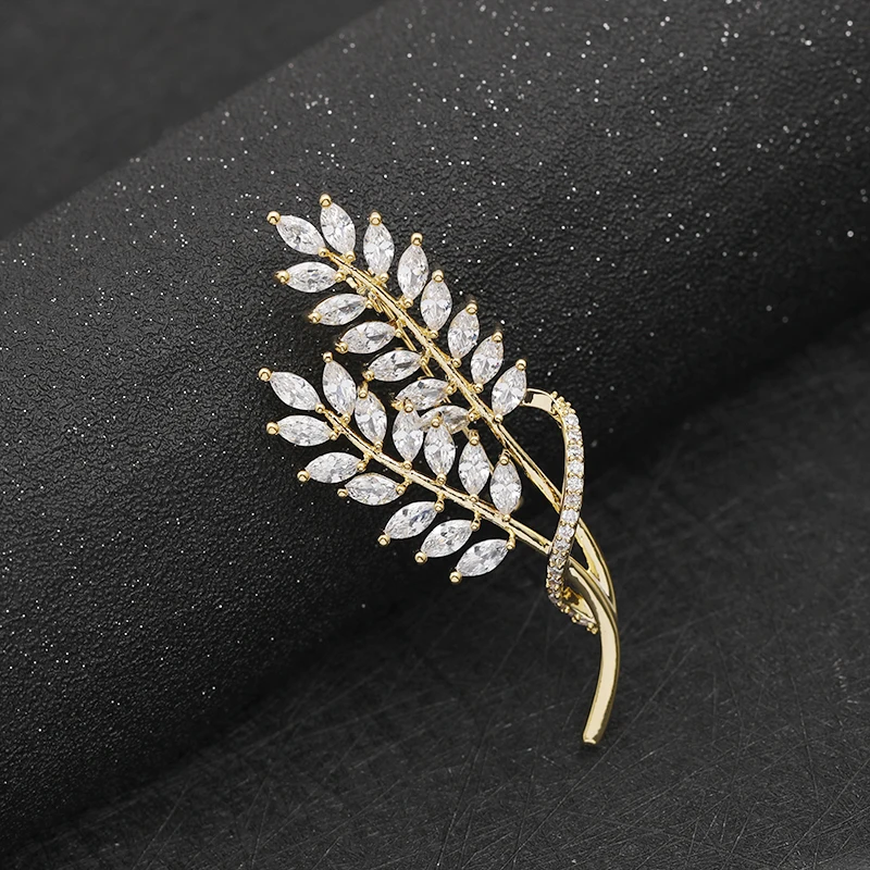 

Sparkling Rhinestone Gold Color Paddy Brooch Pin Leaves Pins Crystal Wheat Ears Brooches For Women Accessories Broche Jewelry