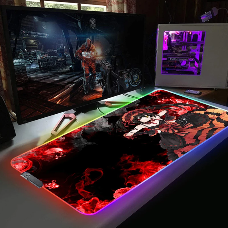 

DATE A LIVE Desk Pad Mouse Pc Gaming Backlit Mat Mouse Mats Xxl Mousepad RGB Keyboard Diy Mause Pad Anime Mice Keyboards Office
