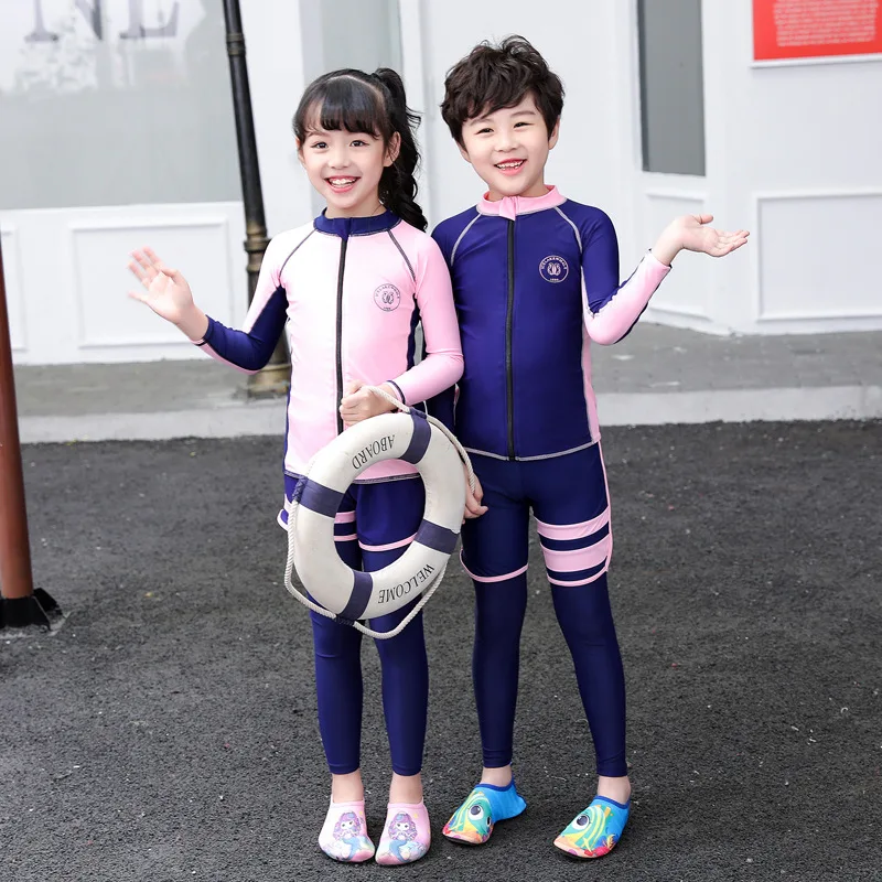 

Children Swimsuit Long-sleeved Split Sun Protection 3 Pieces Swimsuit Boys Girls Kid Summer Swimwear Set Beach Wear Plus Size