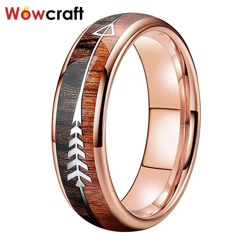 6 мм Вольфрамовая розовая Золотая свадебная искусственная стрелка Koa деревянная