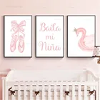 Настенная картина для девочек, рисунок на холсте в виде лебедя, короны, розового цвета, балерины, испанский плакат, украшение для спальни и девушек