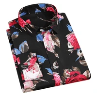 aoliwen men spring black red large printed flowers casual long sleeve shirt 2021 new trend fashion soft comfortable slim shirts
