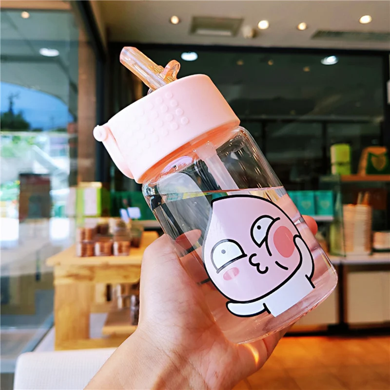 Кавайная стеклянная бутылка для воды с соломинкой Для девочек и взрослых милая