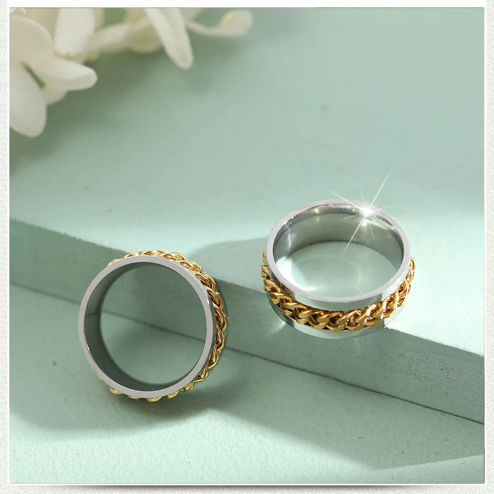 

Men Trendy Rotatable Chain Ring Titanium Steel 8mm Width Ring for Men Women Fashion Jewelry, Free Shipping