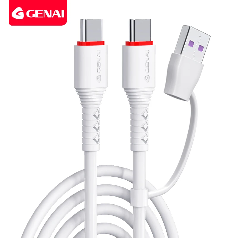 GENAI 2 In 1 USB C to USB C Cable Fast Charge Type C to Type C Cable for Mobil Phone PD 60W Charger for Samsung Huawei Xiaomi
