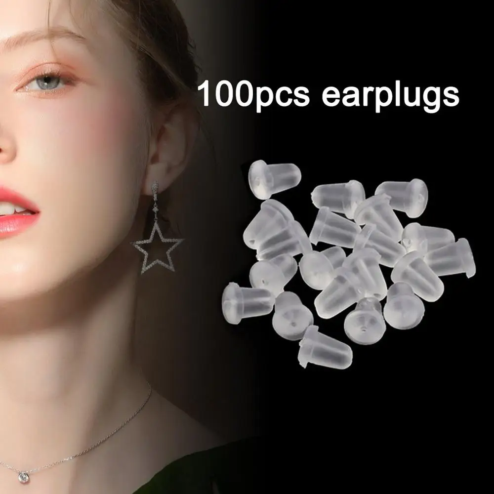 

100pcs/lot Bullet-shaped Round Rubber Earring Backs Stoppers Ear Stud Earrings Cap Transparent Ear Plugging Blocked Studs