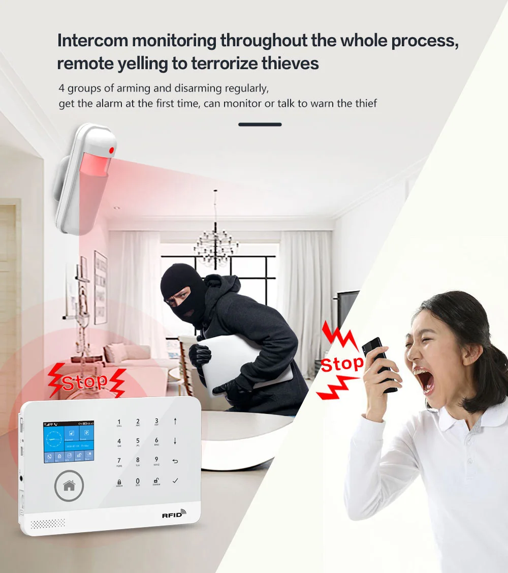 GauTone Новый PG103 tuya Wi Fi сигнализация Система безопасности дома с rfid картой датчики