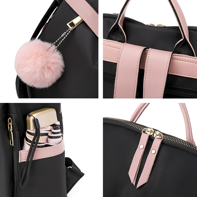 

2020 Brand waterproof Women Backpack Purse Oxford Cloth Canvas Hairball Back Pack Feminine Student Bookbag Fashion Travel Bag