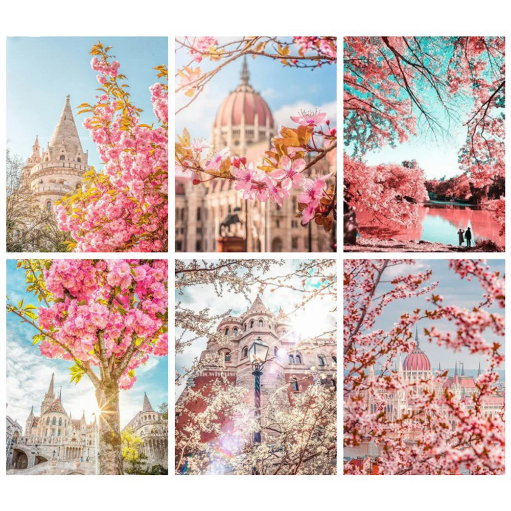 

KAMY YI Pink World Peach Blossom Tree Flowers Diamond Painting Cross Stitch 5D Diy Embroidery Mosaic European Home Decoration