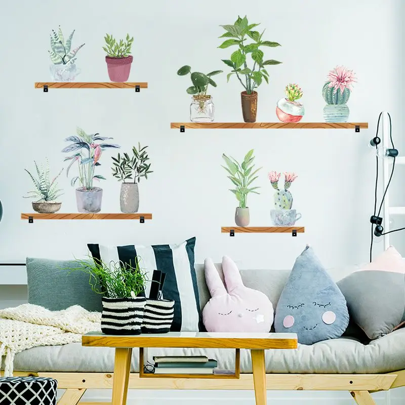 3d наклейка на стену в горшке с зелеными листьями|Наклейки стену| |