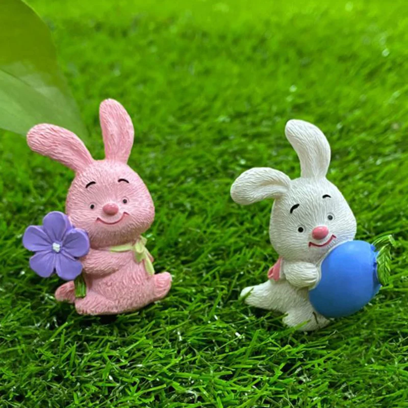 

1pcs Cartoon Rabbit Bunny Miniature Figurine Dollhouse Micro Landscape Ornament
