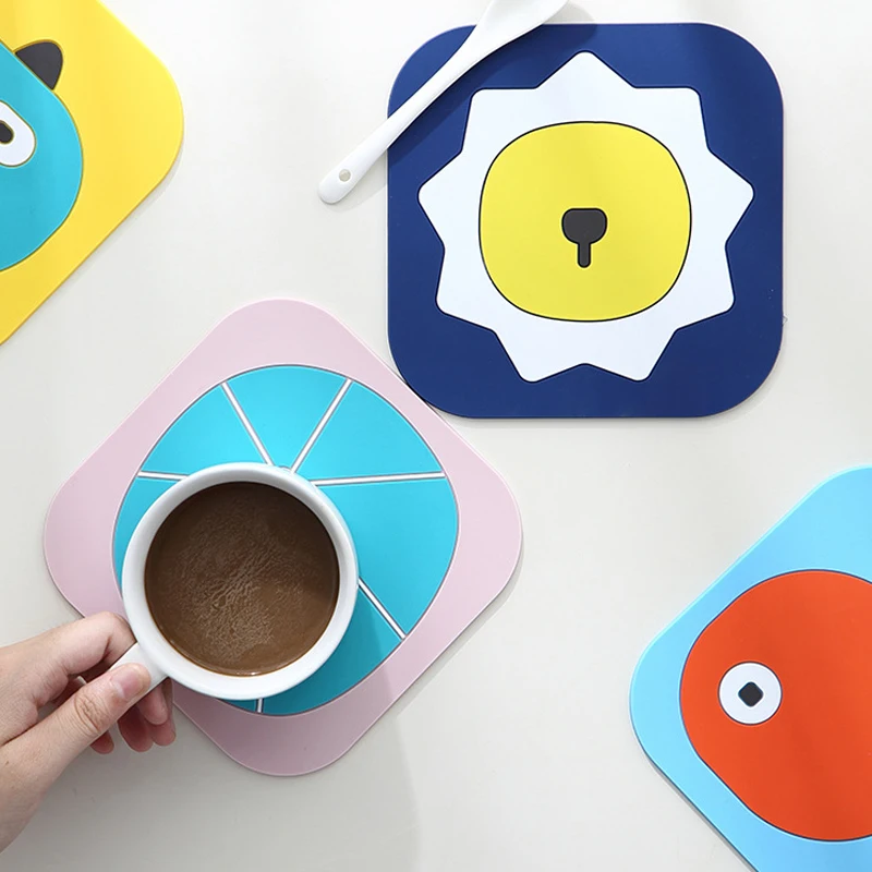 Мягкий силикон подставки для кружек милый мультяшный коврик стола Нескользящие