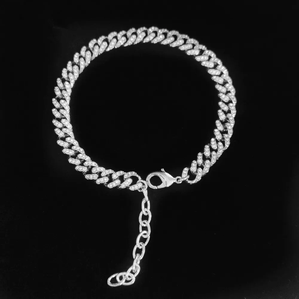 

New arrived hip hop Foot Jewelry Ankle Bracelet For Women Silver Color Cuban Link Chain Ribbon Anklet Bracelet Barefoot